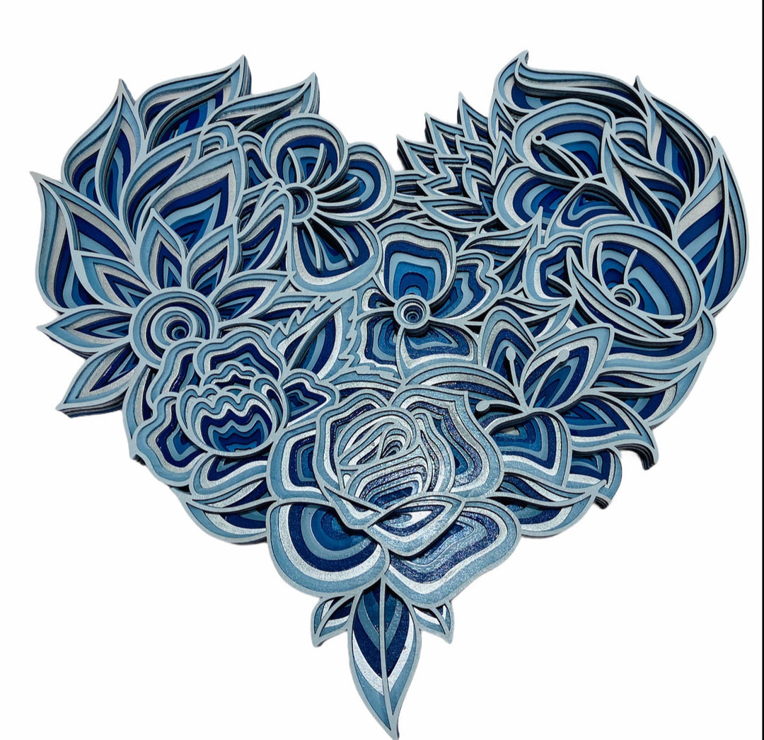 Wall Decoration Heart Floral Flower Layer Wood Art 3D Art 1114