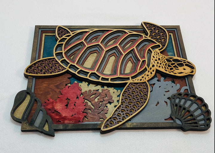 Wall Decoration Turtle Scene Layer Wood Art Mandala 3D Art Multilayer Art 2429