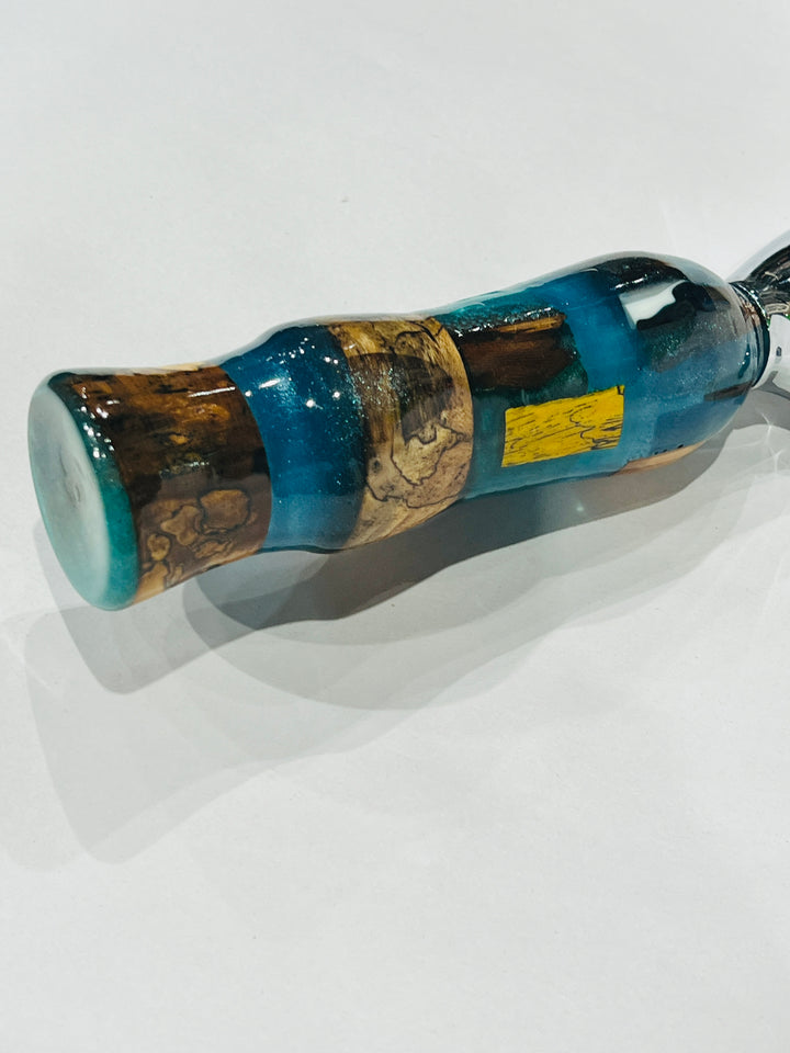 Pizza Cutter multi hardwood Turquoise Blue Acrylic Handle with Stainless Steel Rotary Blade 9801