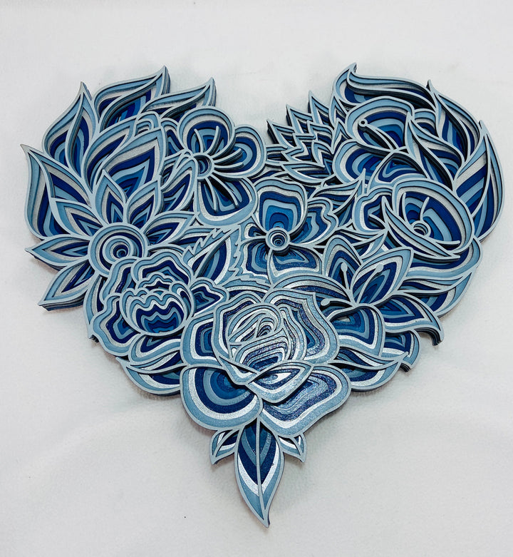 Wall Decoration Heart Floral Flower Layer Wood Art 3D Art 1114