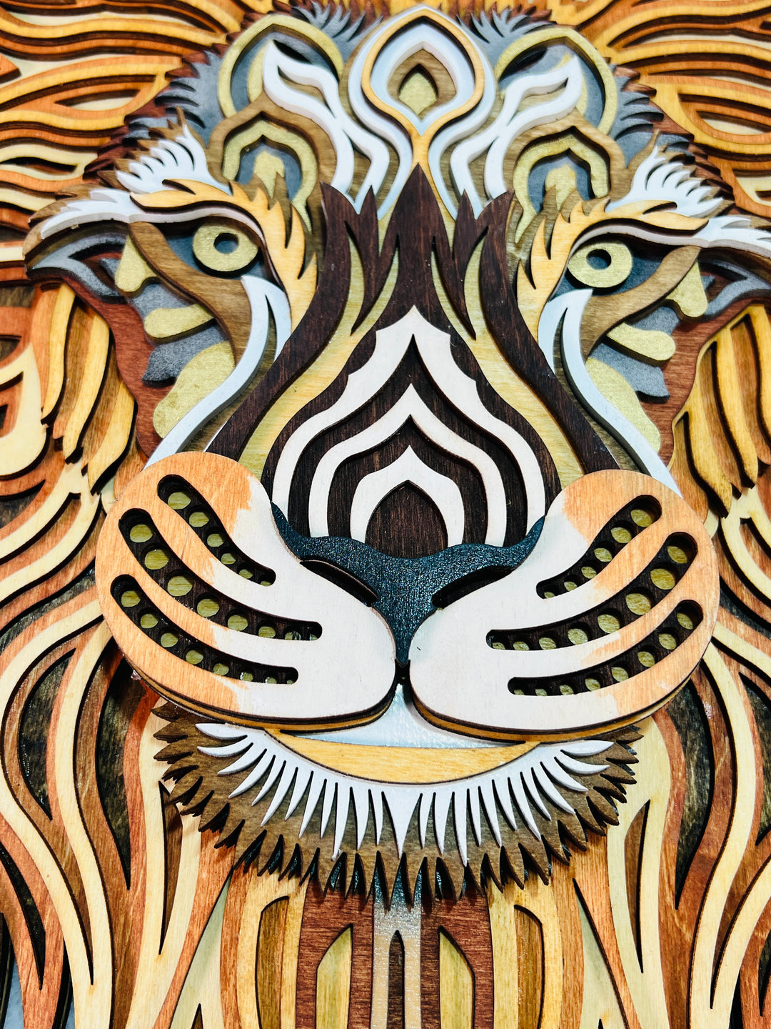 Wall Decoration Lion Head Layered Wood Art Mandala 3D Art