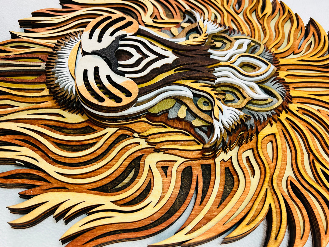 Wall Decoration Lion Head Layered Wood Art Mandala 3D Art