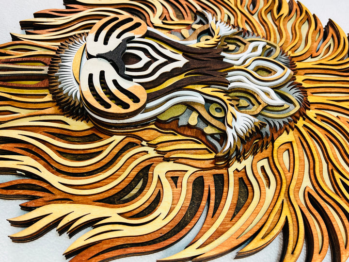 Wall Decoration Lion Head Layered Wood Art Mandala 3D Art