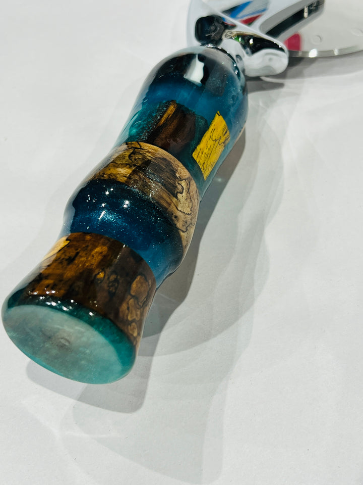 Pizza Cutter multi hardwood Turquoise Blue Acrylic Handle with Stainless Steel Rotary Blade 9801