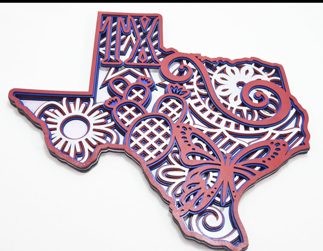 Wall Decoration Texas Cactus Butterfly Flower Mandala 3D Art Multilayer Texas Wood Art 2406
