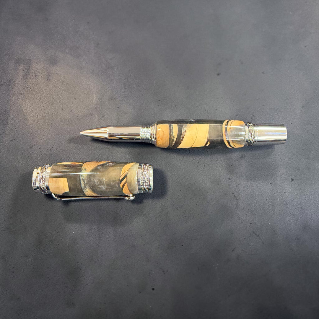 Rollerball Mammoth Bone snd Resin Pen with Gunmetal Hardware