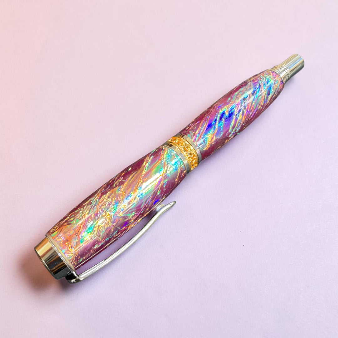 Rollerball Opal Fire Resin Pen with Gold and Silver Hardware