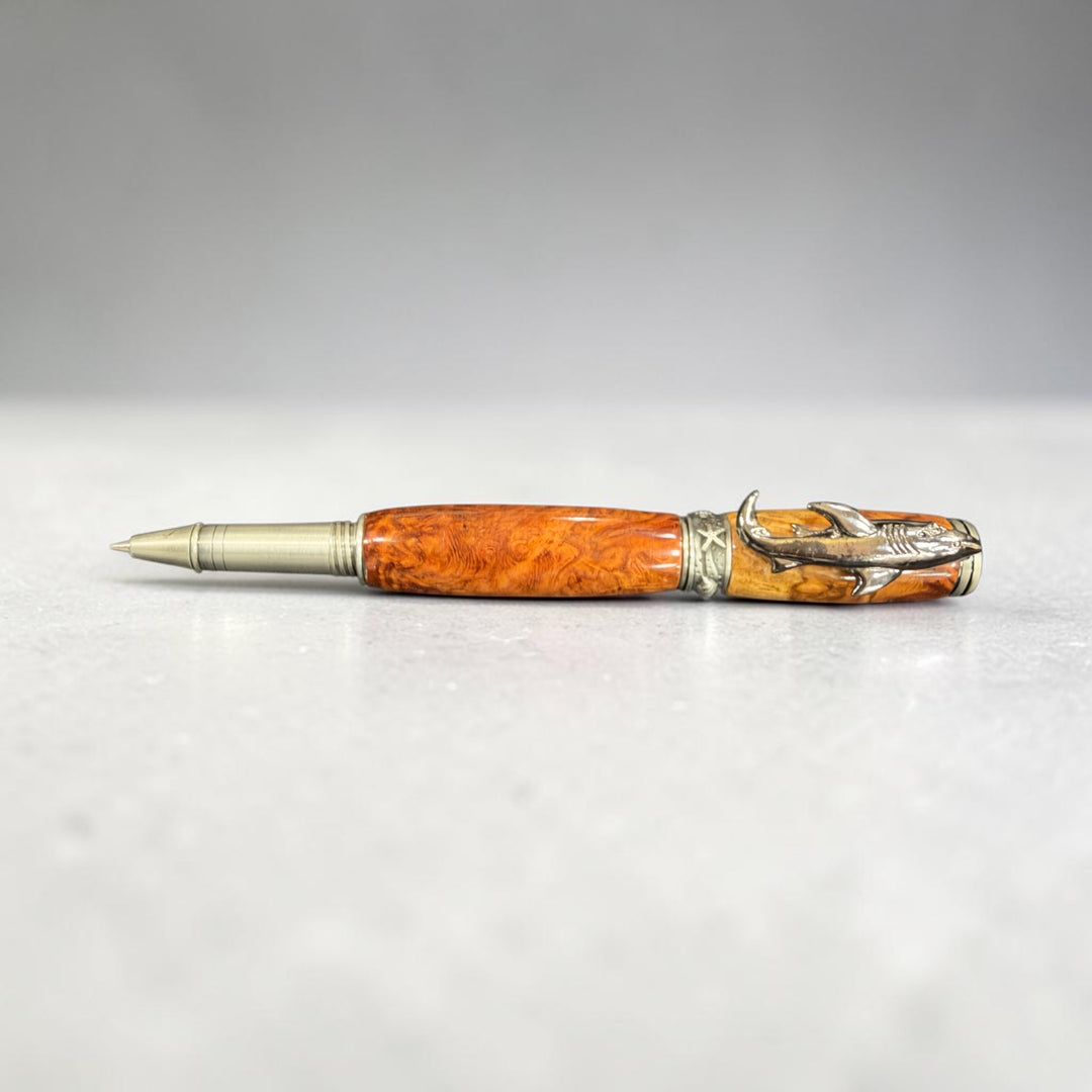 Rollerball Shark Pen Burl with Brushed Nickel Hardware