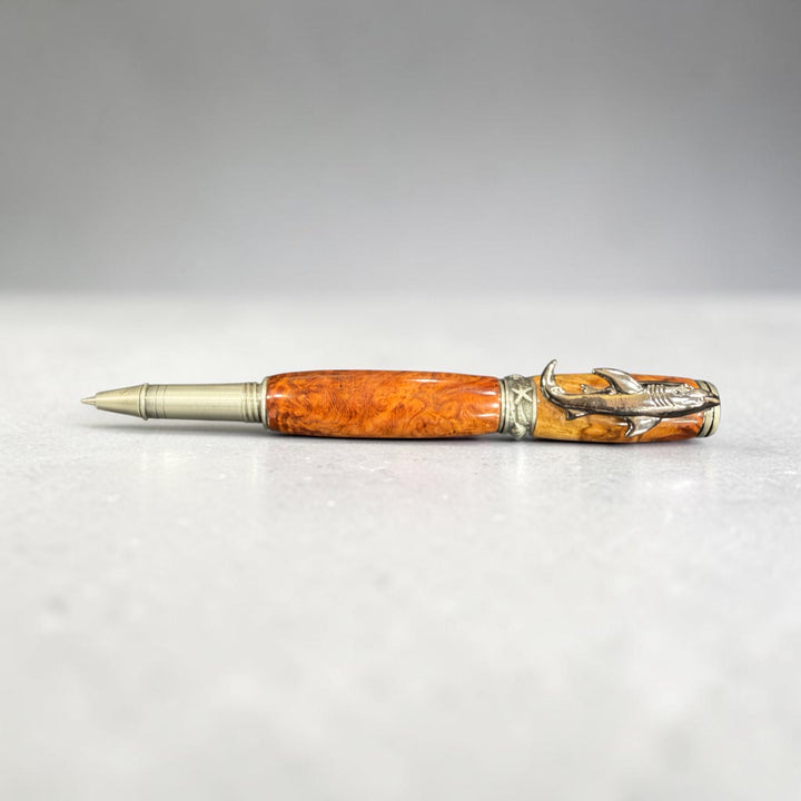 Rollerball Shark Pen Burl with Brushed Nickel Hardware