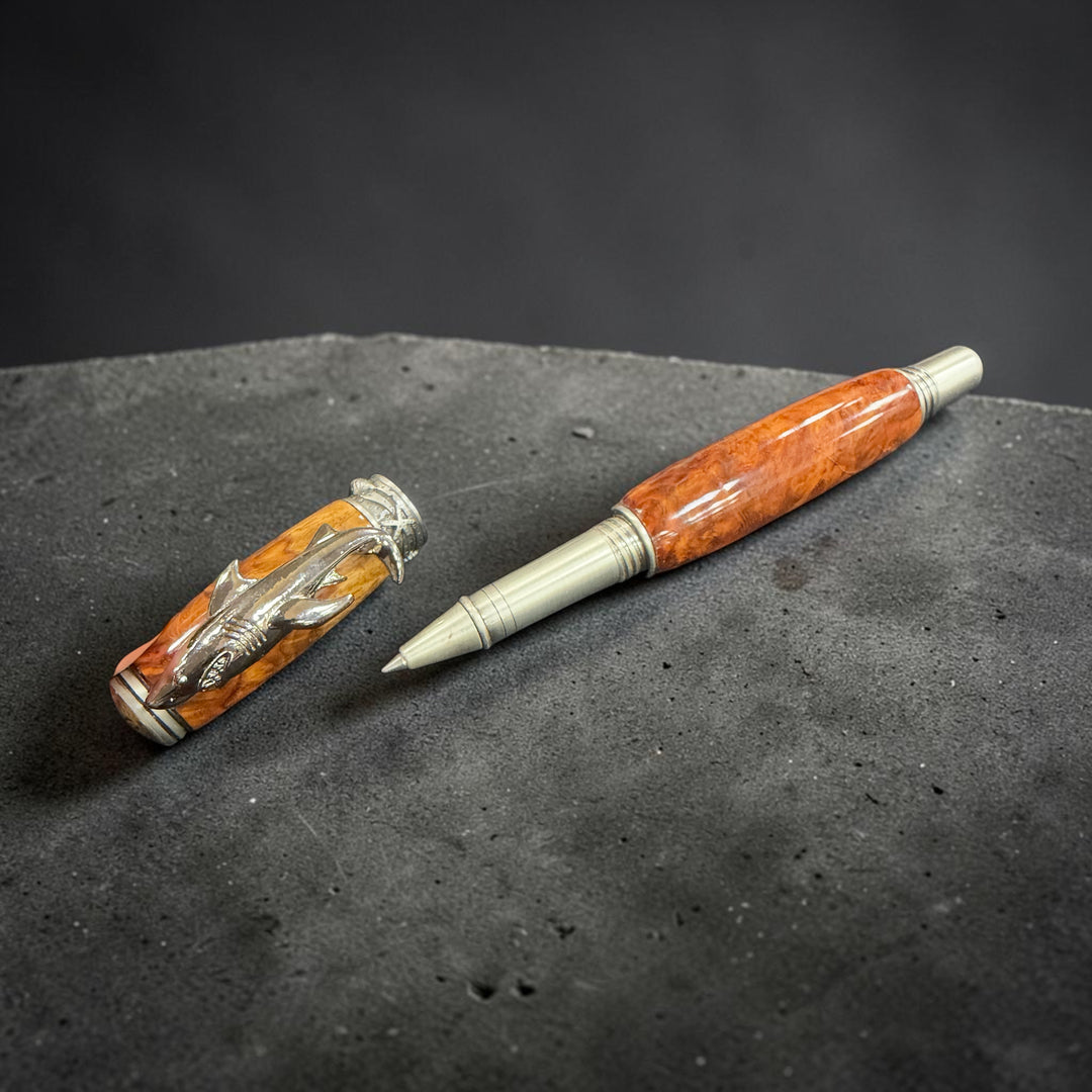 Rollerball Shark Pen Burl with Brushed Nickel Hardware
