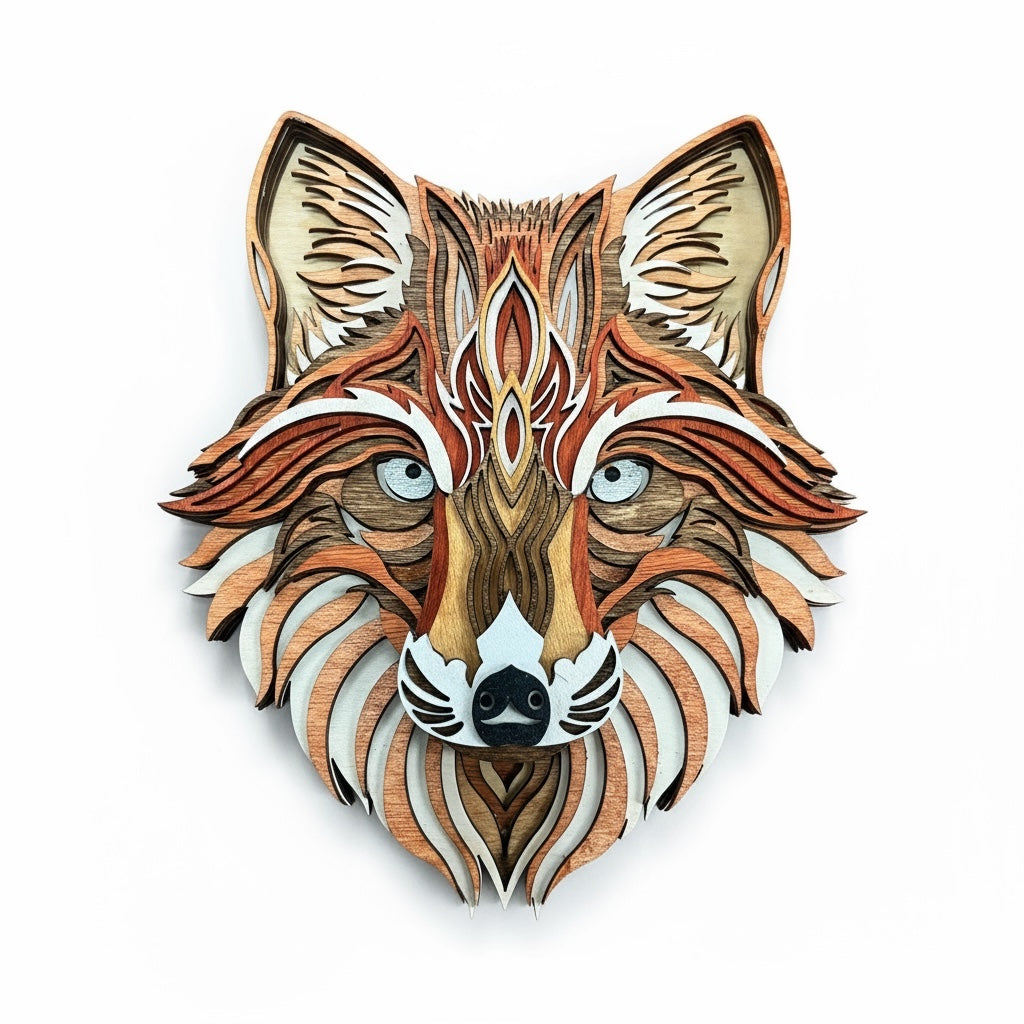 Wall Decoration Fox Head Detailed Layered Wood Art Mandala 3D Art