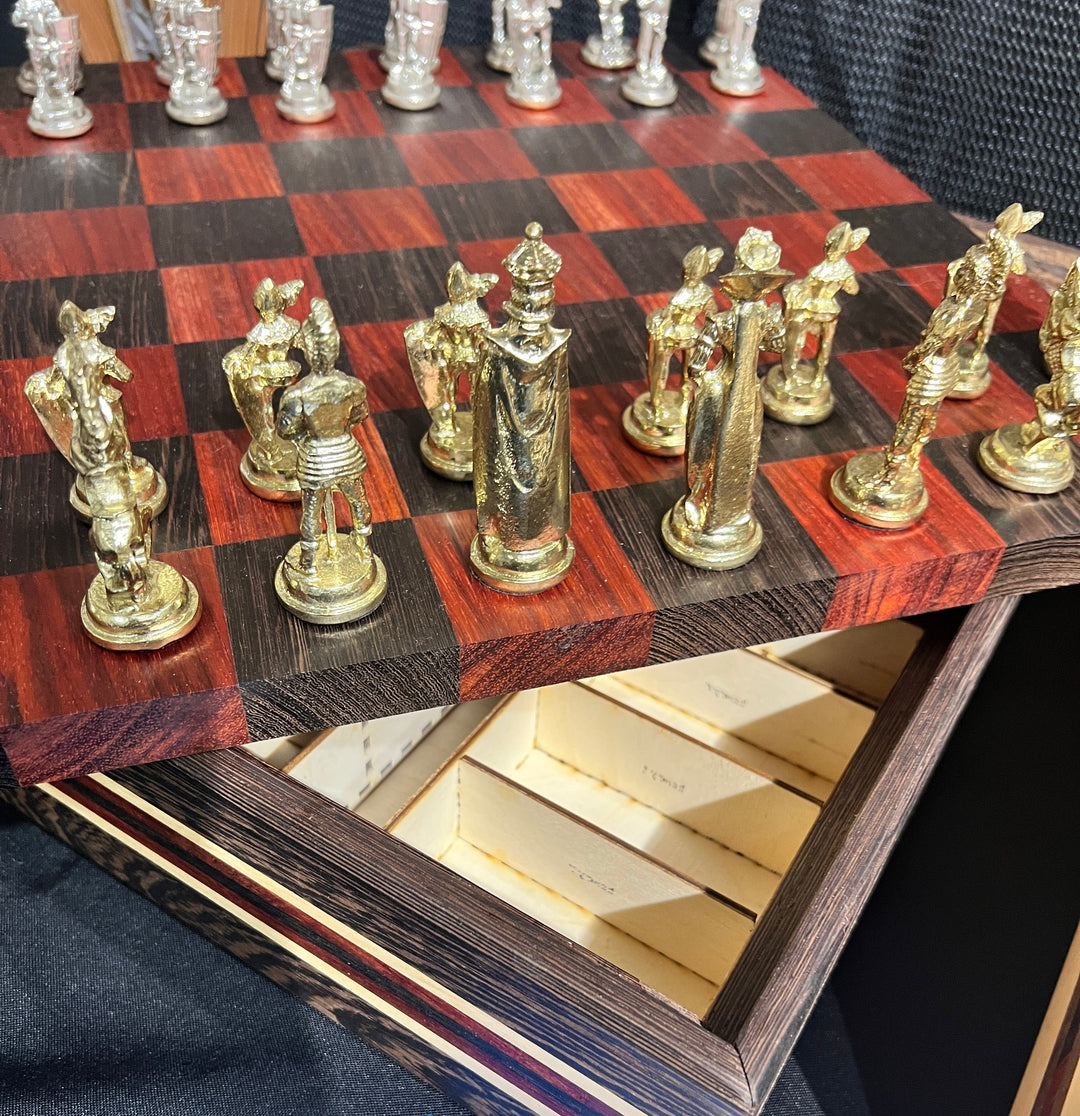 Chess Set Handmade British Theme Chess Box Set Exotic Woods w/ Chessmen Included