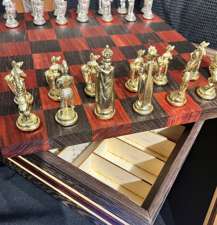 Chess Set Handmade British Theme Chess Box Set Exotic Woods w/ Chessmen Included