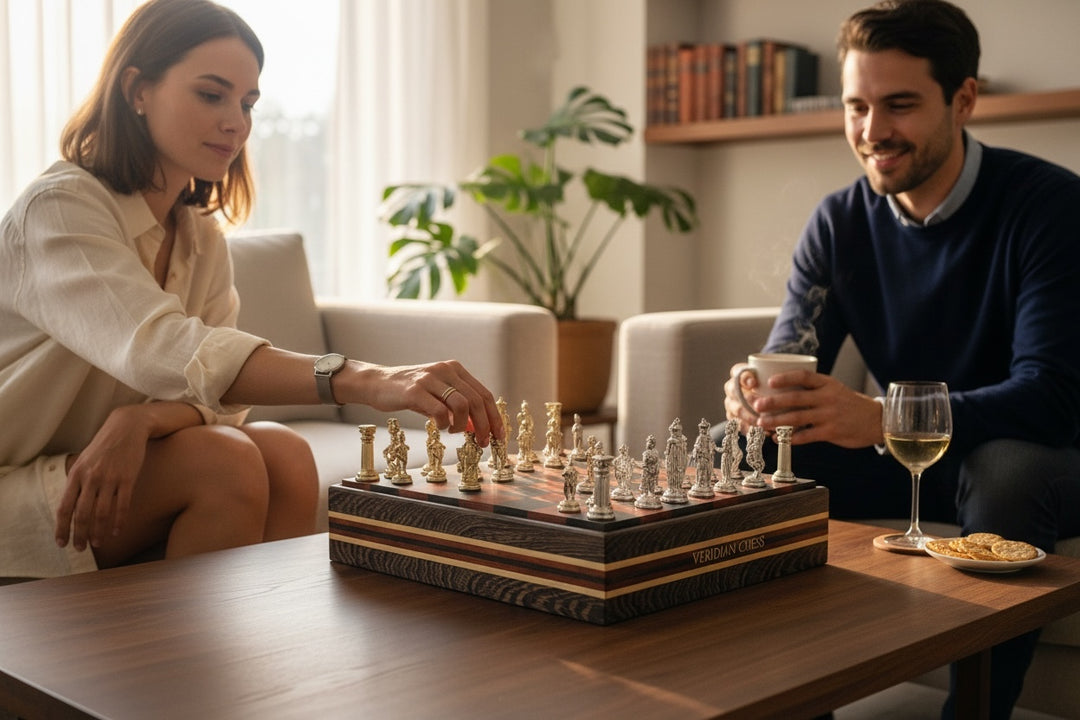 Chess Set Handmade British Theme Chess Box Set Exotic Woods w/ Chessmen Included