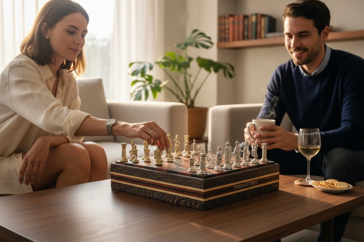 Chess Set Handmade British Theme Chess Box Set Exotic Woods w/ Chessmen Included