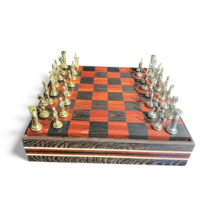 Chess Set Handmade British Theme Chess Box Set Exotic Woods w/ Chessmen Included