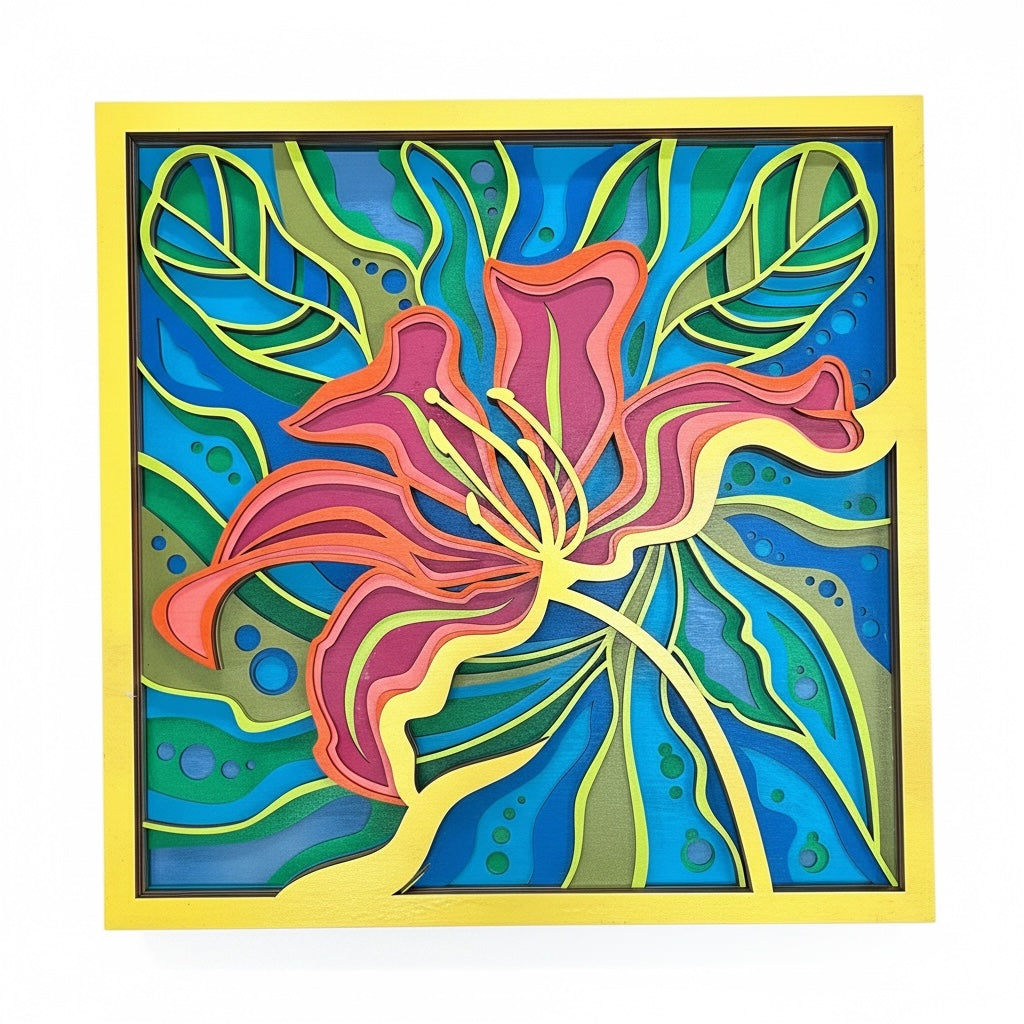 Wall Decoration Flower Exotic Tropical Layer Wood Art Mandala 3D Art 2436