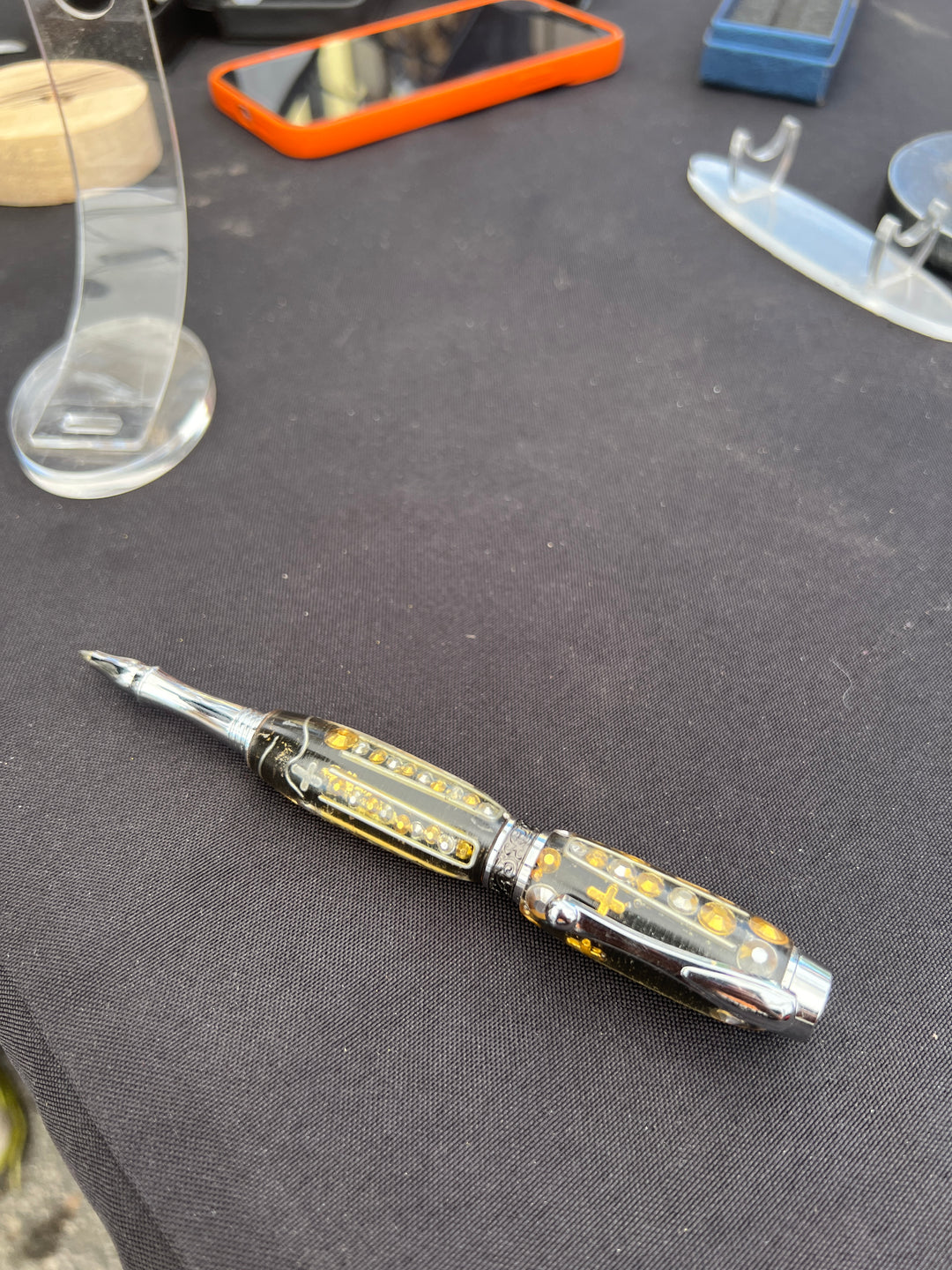 Pen Acrylic Black Watch Religious Inspired with Screw on Top Ballpoint with Silver Hardware