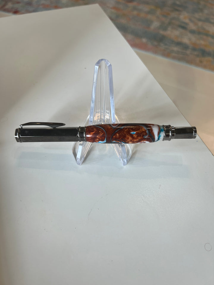 Pen Fountain White Turquoise Bronze Acrylic with Gunmetal Hardware