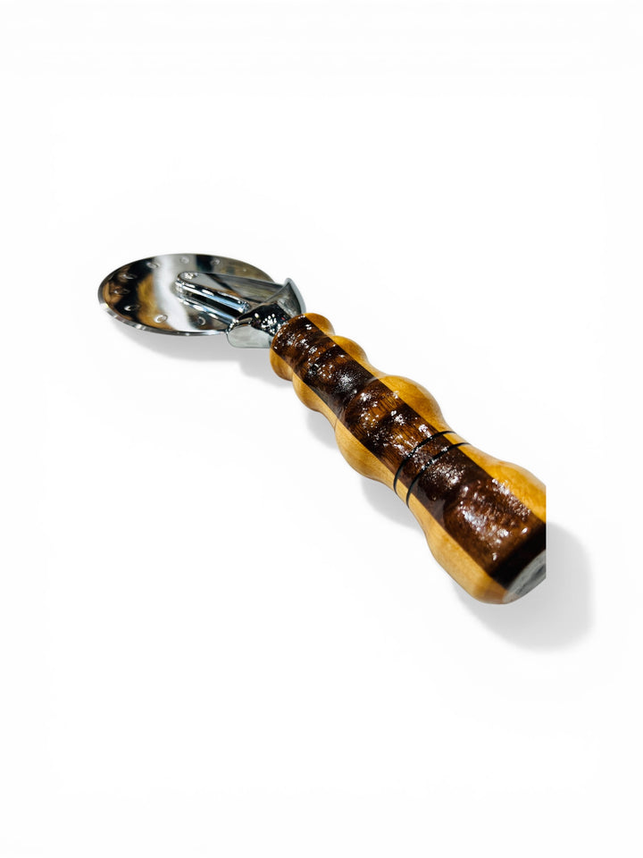 Pizza Cutter Walnut and Maple Hardwood Handle with Stainless Steel Rotary Blade 8001