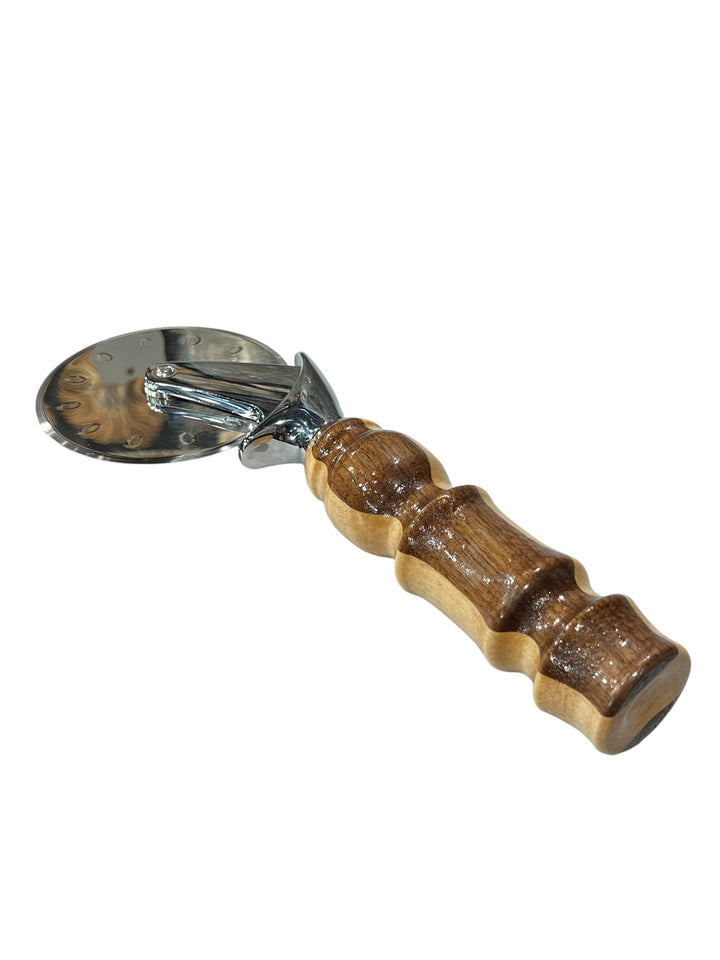 Pizza Cutter Walnut and Maple Hardwood Handle with Stainless Steel Rotary Blade 8002