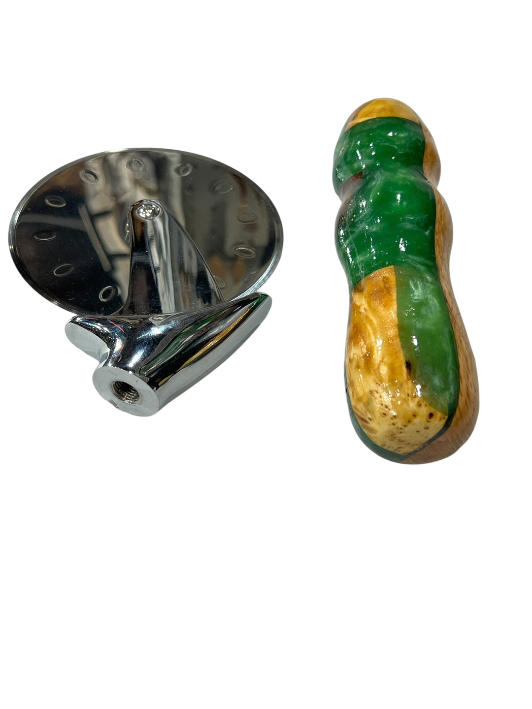 Pizza Cutter Acrylic and Multiple Hardwoods Handle with Stainless Steel Rotary Blade 8003