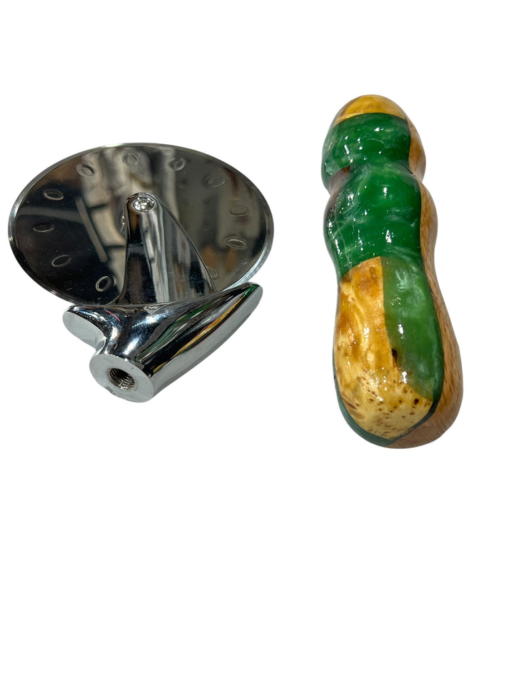 Pizza Cutter Acrylic and Multiple Hardwoods Handle with Stainless Steel Rotary Blade 8003