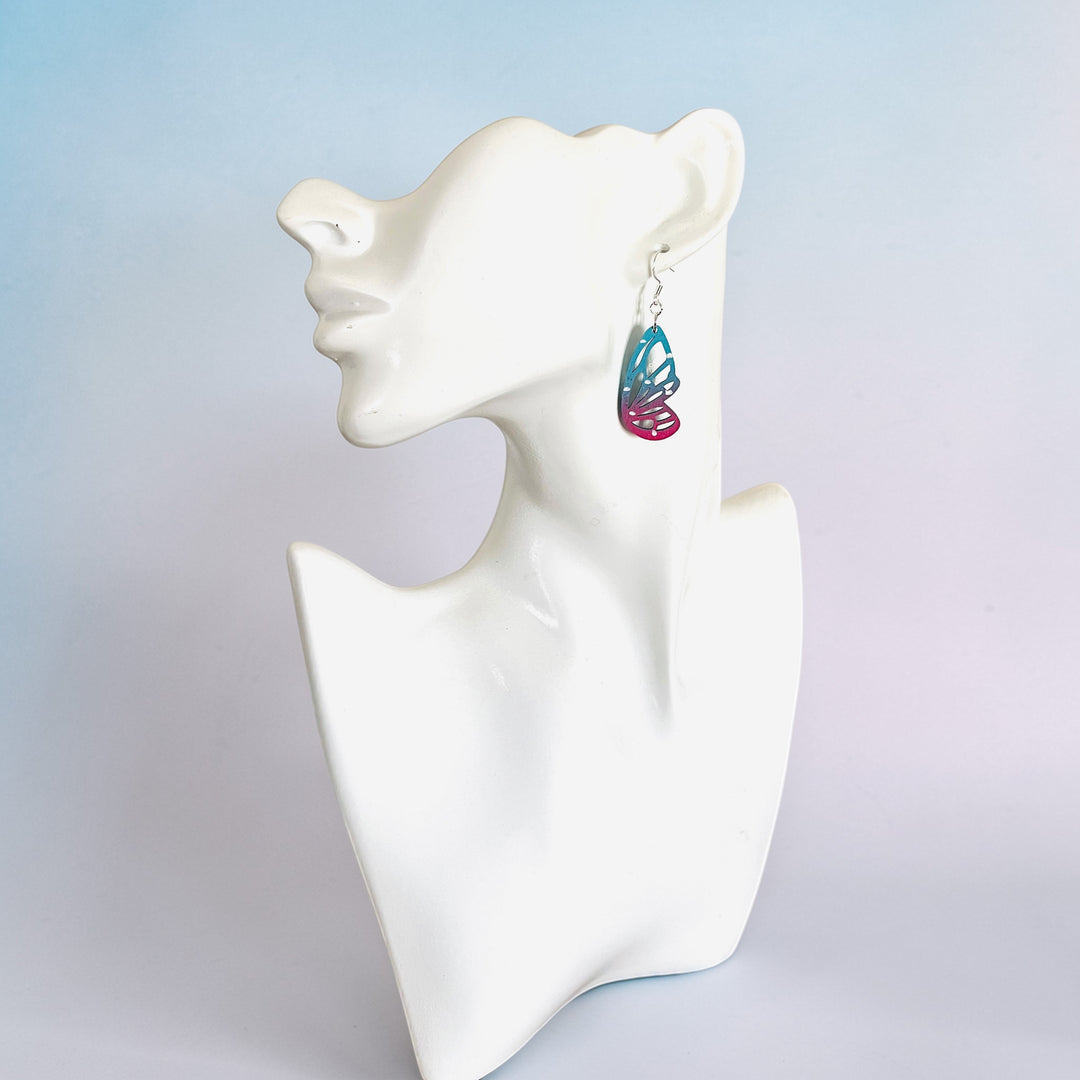 Earrings Wood Butterfly Wing Colorful Dangle Drop Ear Hook