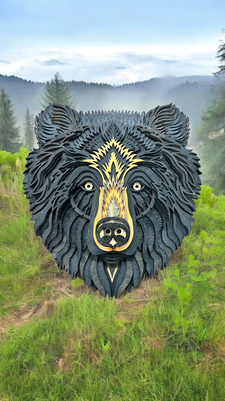 Wall Decoration Bear Head Multilayer Mandala 3D Wood Art
