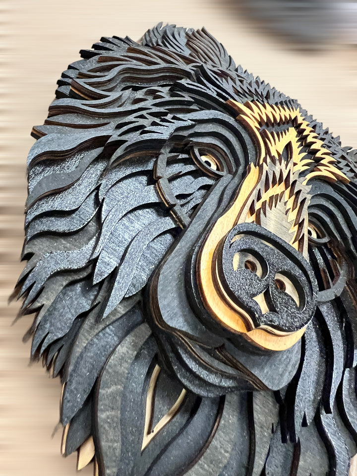 Wall Decoration Bear Head Multilayer Mandala 3D Wood Art