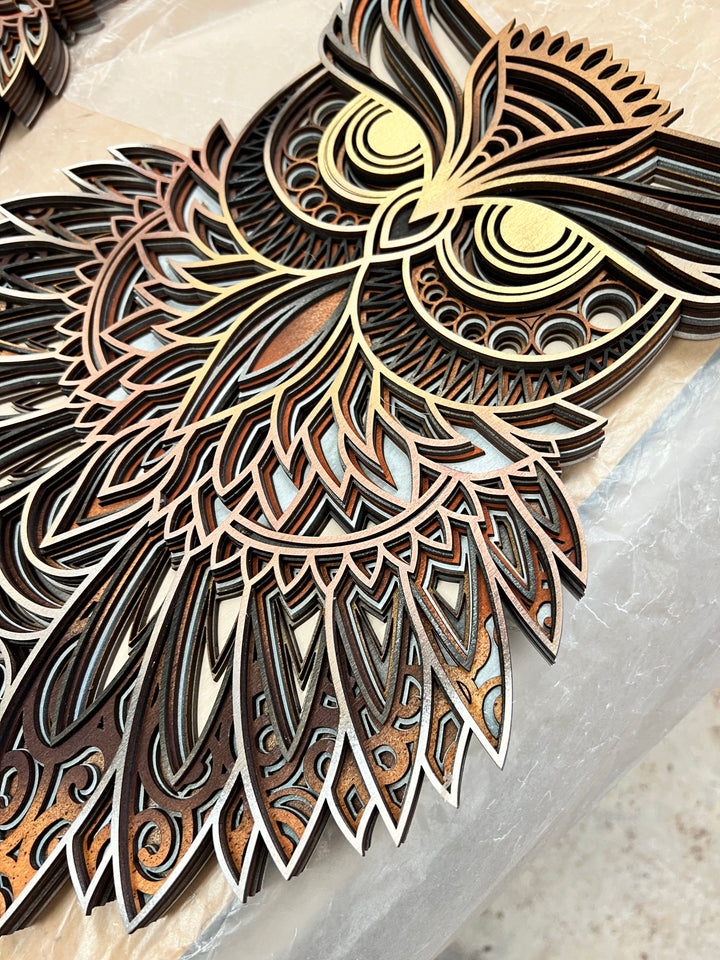Wall Decoration Owl Layer Wood Art Mandala 3D Art Multilayer