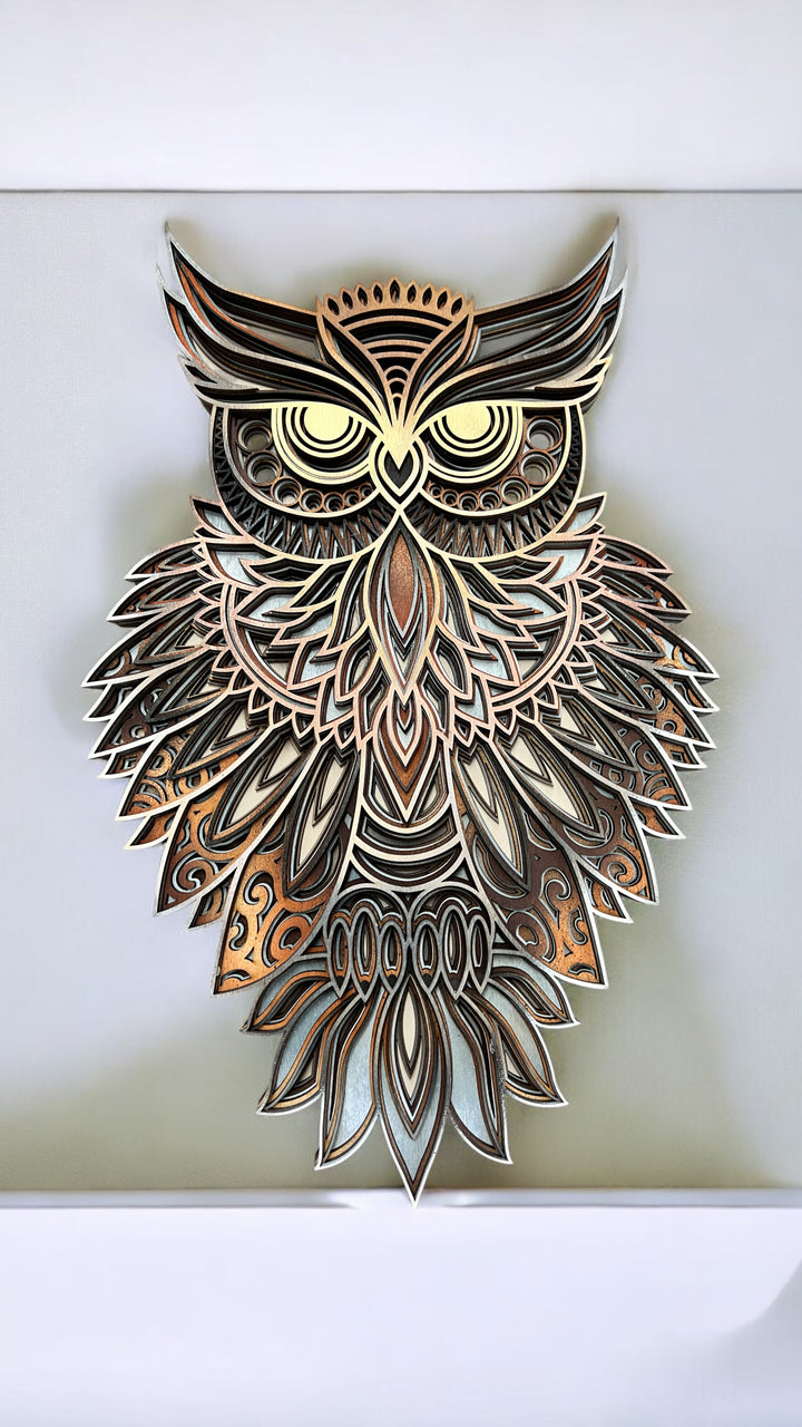 Wall Decoration Owl Layer Wood Art Mandala 3D Art Multilayer