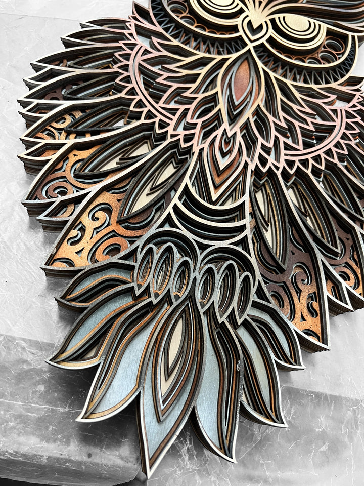 Wall Decoration Owl Layer Wood Art Mandala 3D Art Multilayer