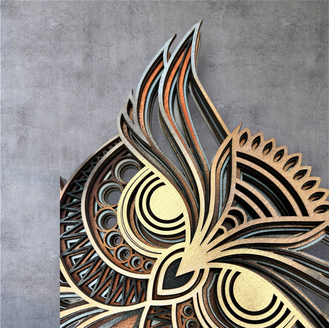 Wall Decoration Owl Layer Wood Art Mandala 3D Art Multilayer