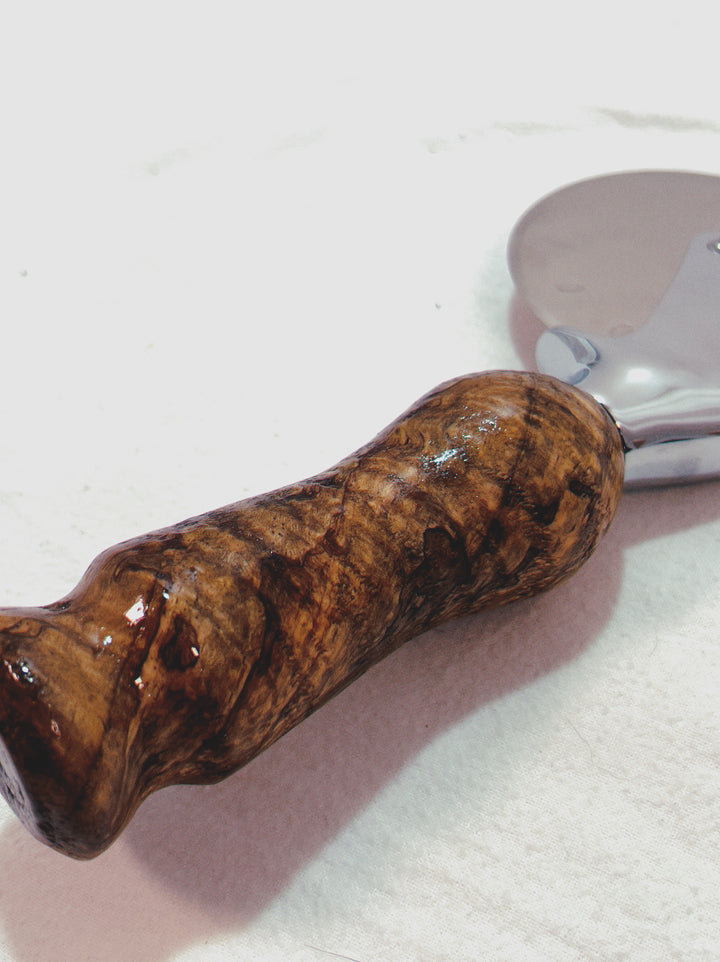 Pizza Cutter Spalted Pecan Hardwood Handle with Stainless Steel Rotary Blade 9951