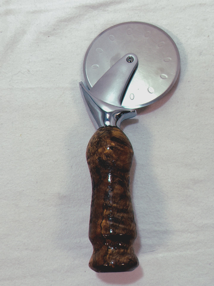 Pizza Cutter Spalted Pecan Hardwood Handle with Stainless Steel Rotary Blade 9951
