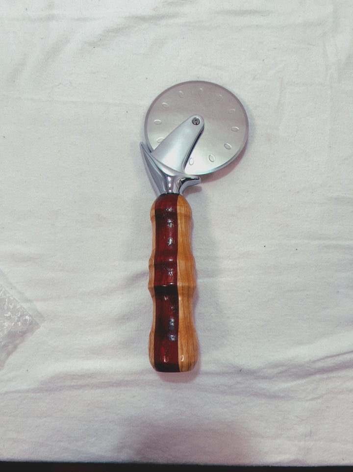 Pizza Cutter Multiple Hardwoods Handle with Stainless Steel Rotary Blade 9952