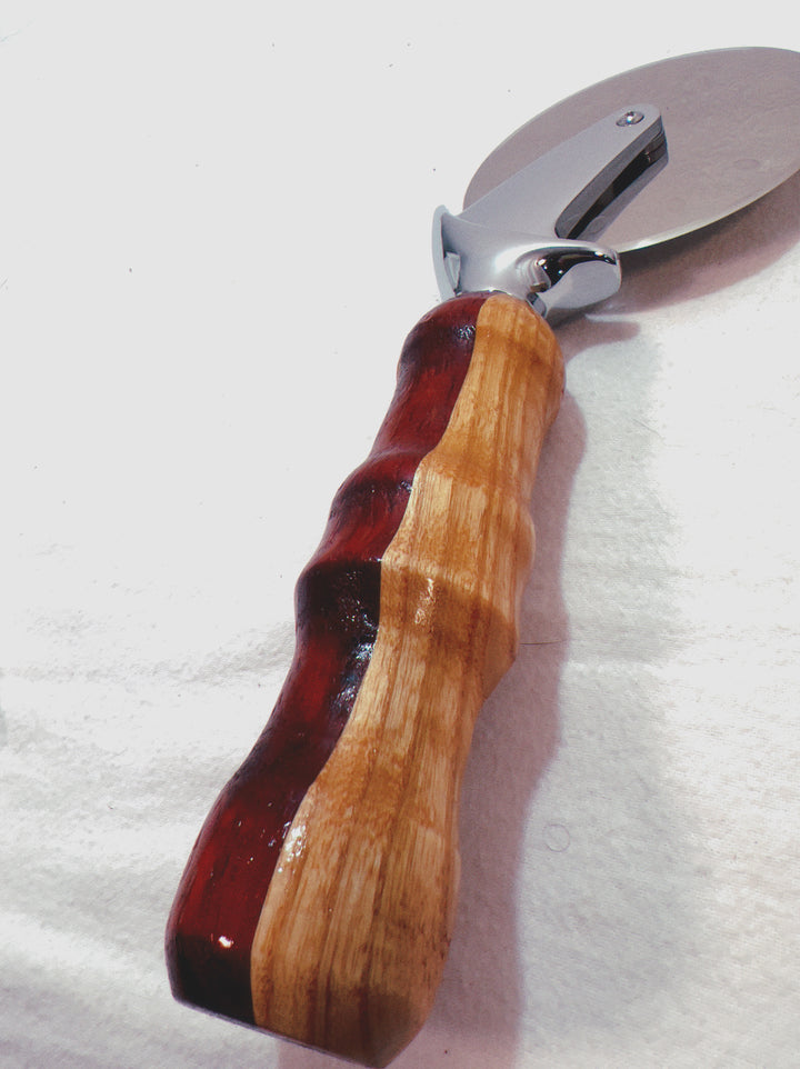 Pizza Cutter Multiple Hardwoods Handle with Stainless Steel Rotary Blade 9952
