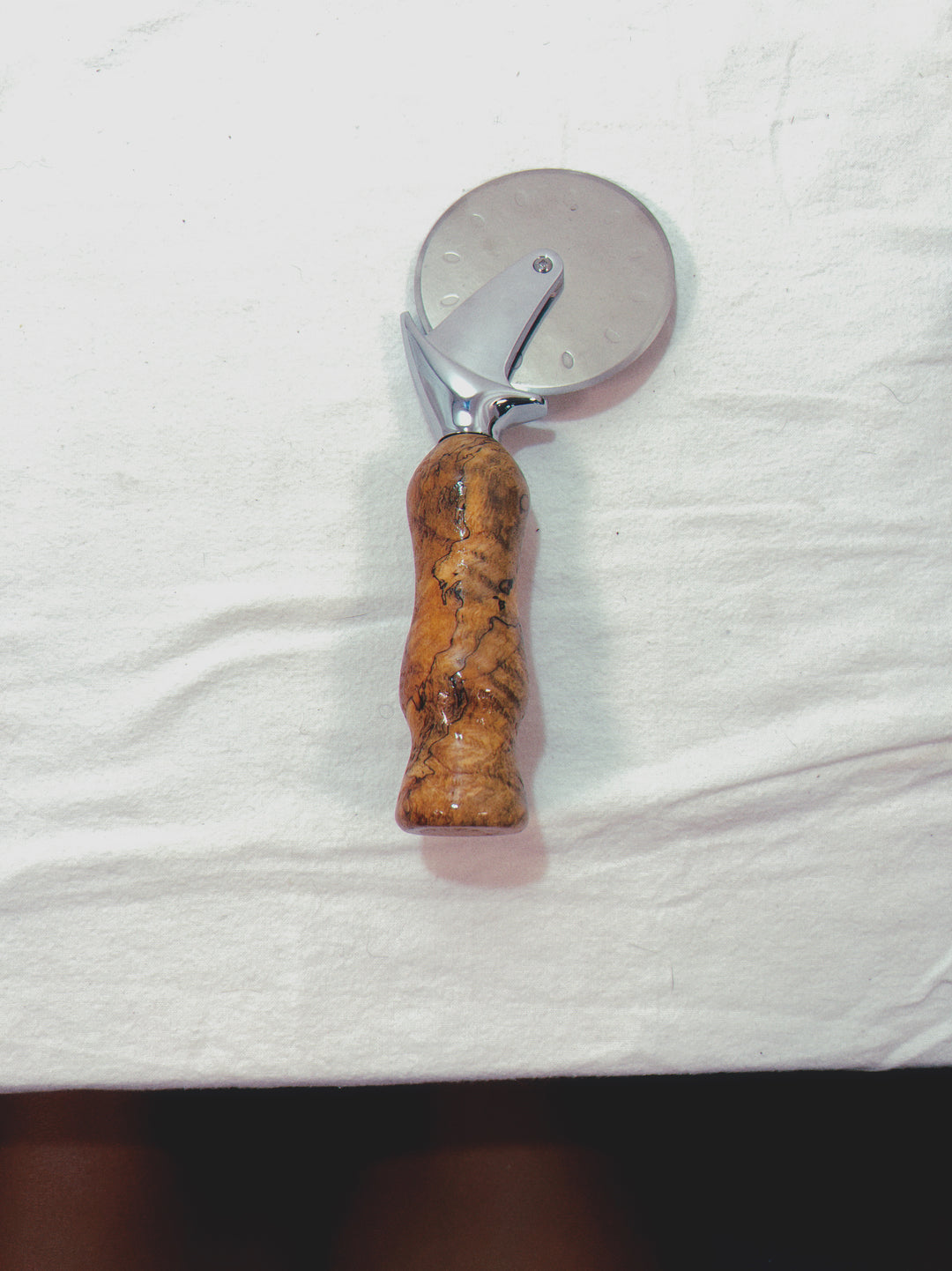 Pizza Cutter Spalted Pecan Hardwoods Handle with Stainless Steel Rotary Blade 9954
