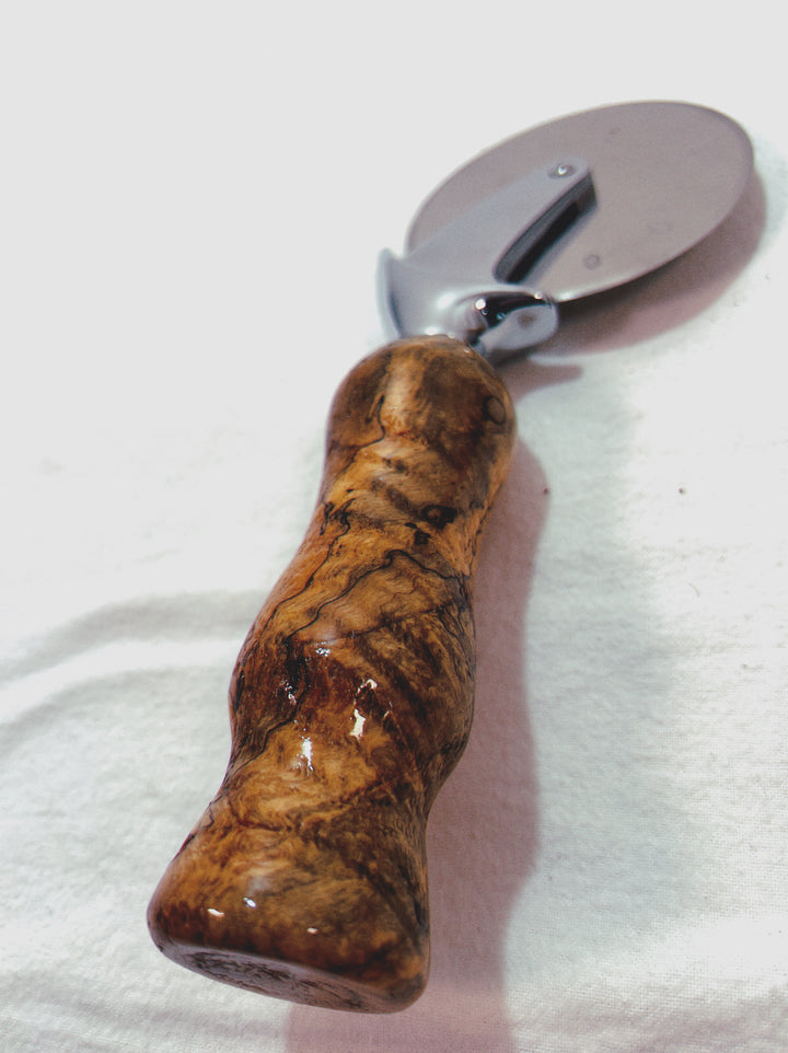 Pizza Cutter Spalted Pecan Hardwoods Handle with Stainless Steel Rotary Blade 9954