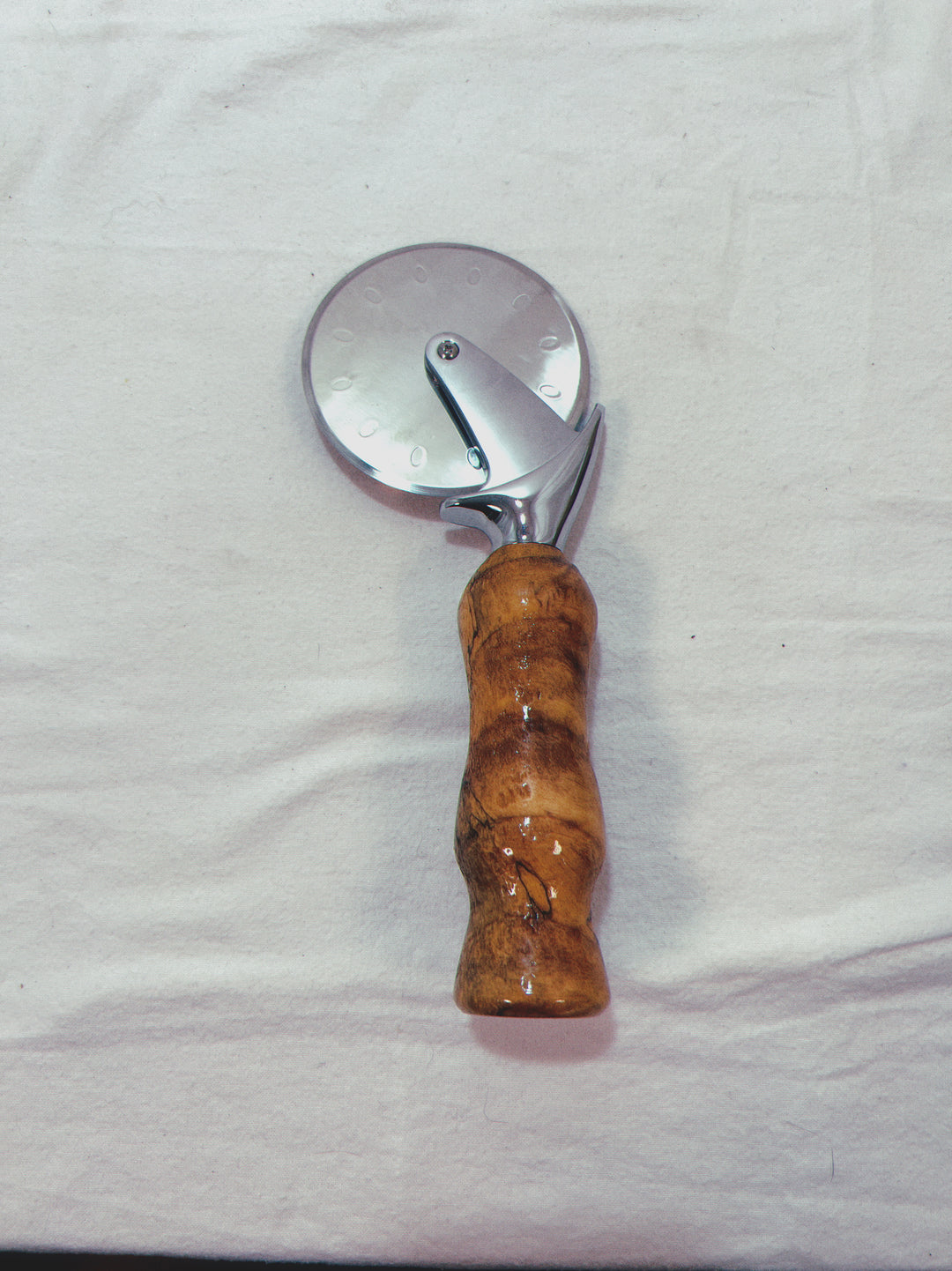 Pizza Cutter Spalted Pecan Hardwoods Handle with Stainless Steel Rotary Blade 9954