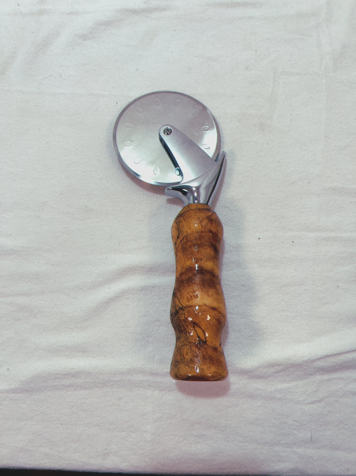 Pizza Cutter Spalted Pecan Hardwoods Handle with Stainless Steel Rotary Blade 9954