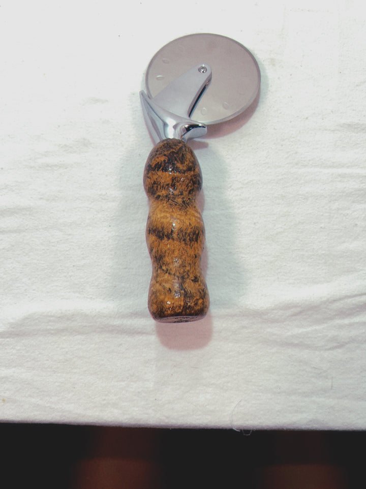 Pizza Cutter Spalted Pecan Hardwood Handle with Stainless Steel Rotary Blade 9958