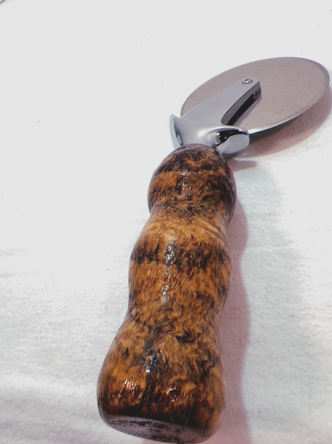 Pizza Cutter Spalted Pecan Hardwood Handle with Stainless Steel Rotary Blade 9958