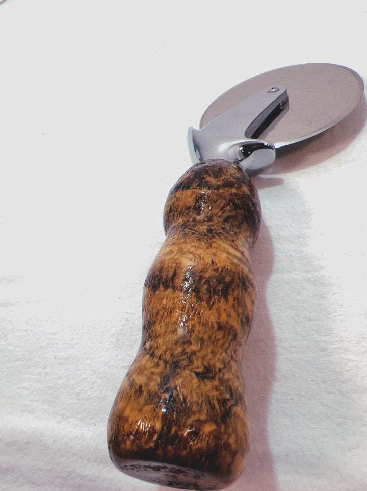Pizza Cutter Spalted Pecan Hardwood Handle with Stainless Steel Rotary Blade 9958