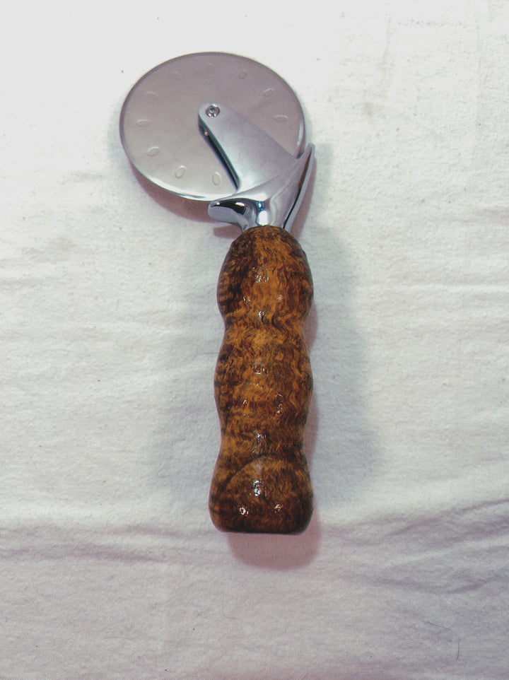 Pizza Cutter Spalted Pecan Hardwood Handle with Stainless Steel Rotary Blade 9958