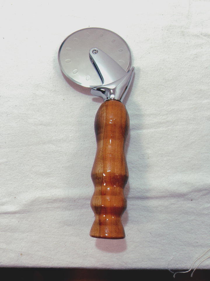 Pizza Cutter Multiple Hardwoods Handle with Stainless Steel Rotary Blade 9962