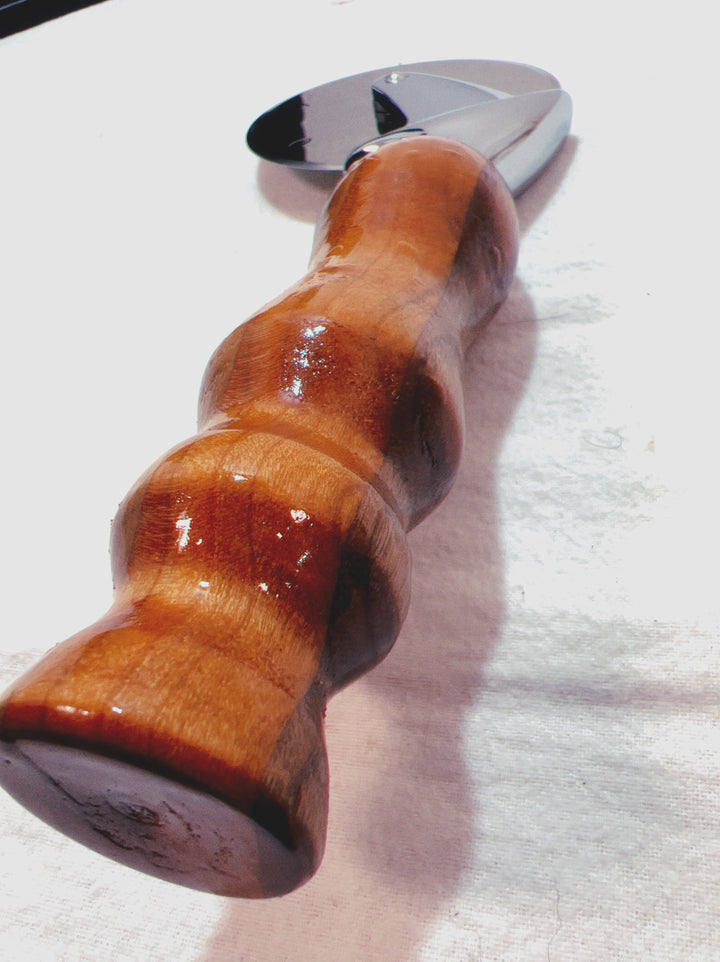 Pizza Cutter Multiple Hardwoods Handle with Stainless Steel Rotary Blade 9962
