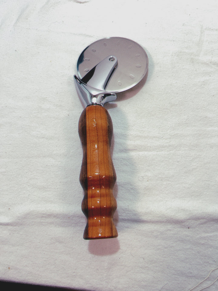 Pizza Cutter Multiple Hardwoods Handle with Stainless Steel Rotary Blade 9962
