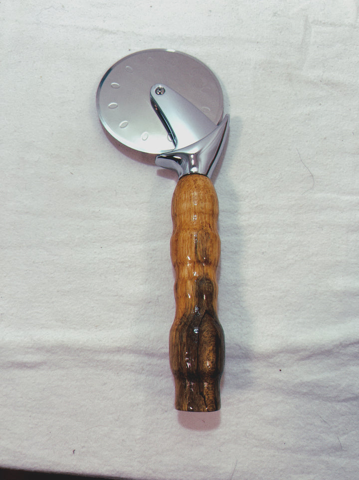 Pizza Cutter Spalted Pecan Hardwood Handle with Stainless Steel Rotary Blade 9964